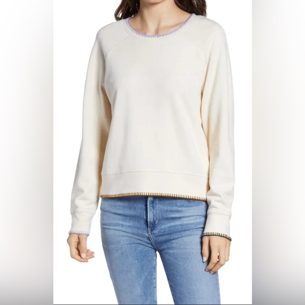Madewell Cream Color Stitched Edge Sweatshirt Sweater Shirt Size S/ M